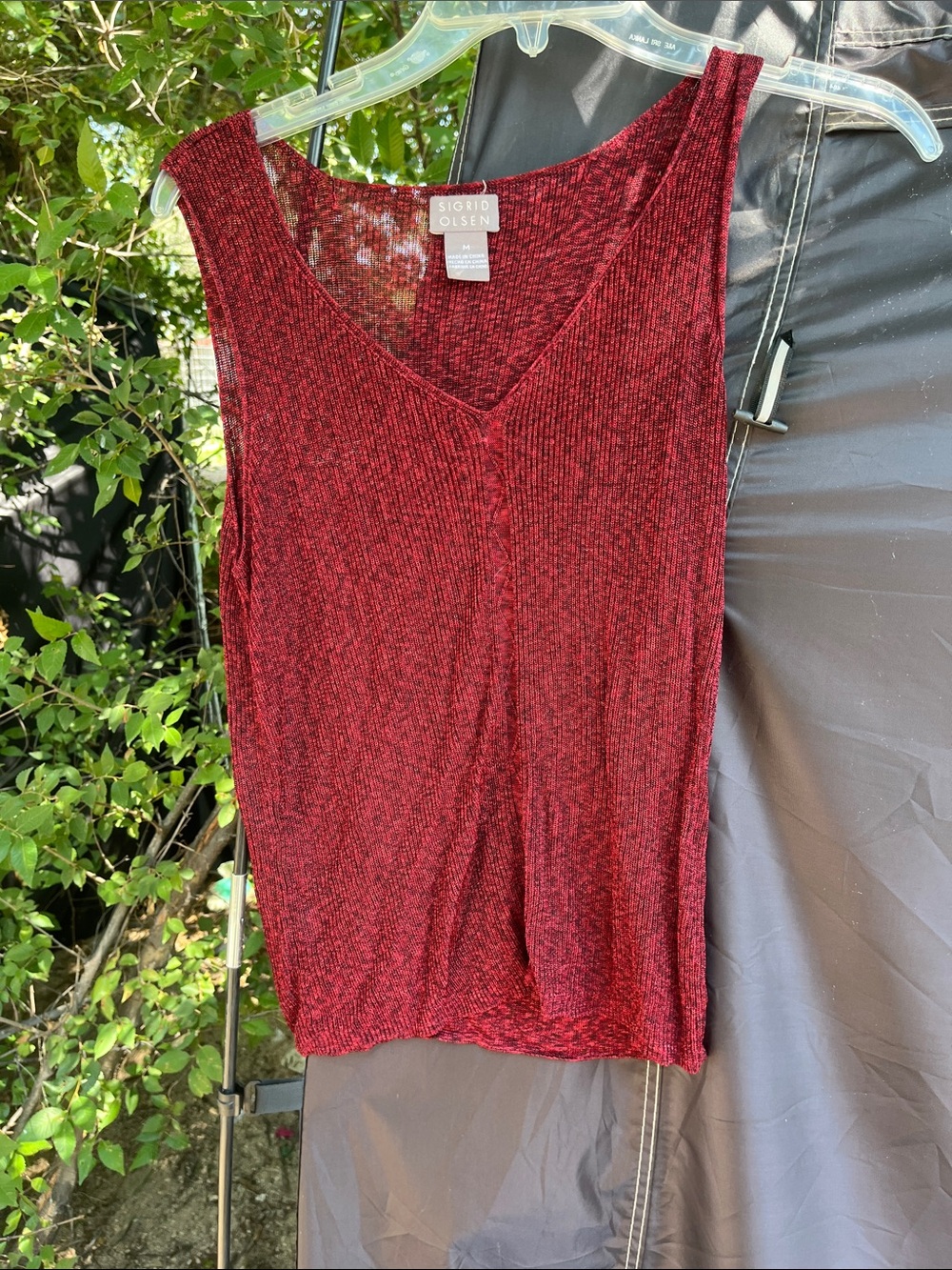 Sigrid Olsen Ribbed V-Neck Tank Top in Deep Red